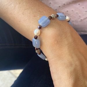 Lavender Colored Glass, Pearl & Sterling Silver Bracelet